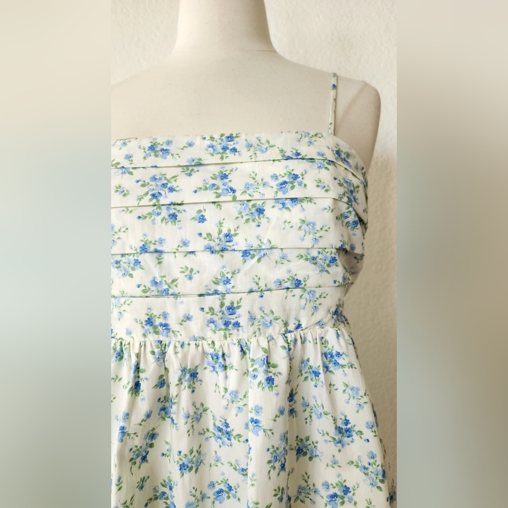 White Floral Sundress with Blue Flower Print - Picture 2 of 3